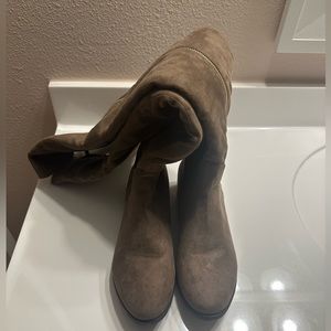 TOP Moda Over-the-Knee Suede Boots in Taupe